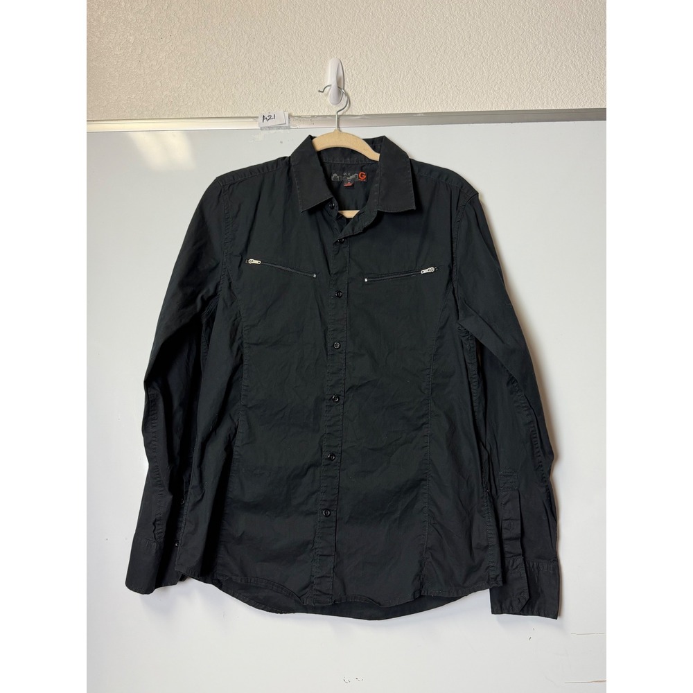 G by GUESS Mens Black Long Sleeve Button Down Shirt Zip Chest Pockets Size M